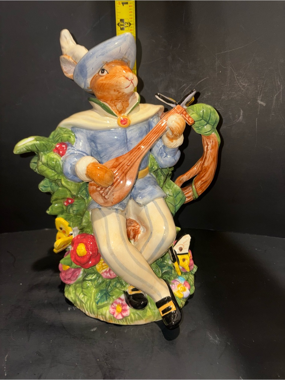 Vintage Hand Painted Floral Ceramic Tea Pitcher Easter Rabbit Troubadour RARE - Picture 3 of 9